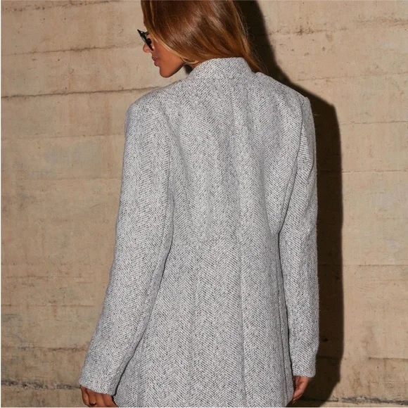 VICI Heather Gray Herringbone Mid Length Open Coat Size Medium